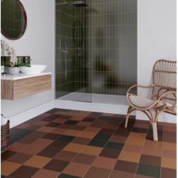 TERRA GREEN 6X25 AU MUR + TERRA GREEN , SAND , PEACH ,BROWN ET CHOCOLAT 20X20